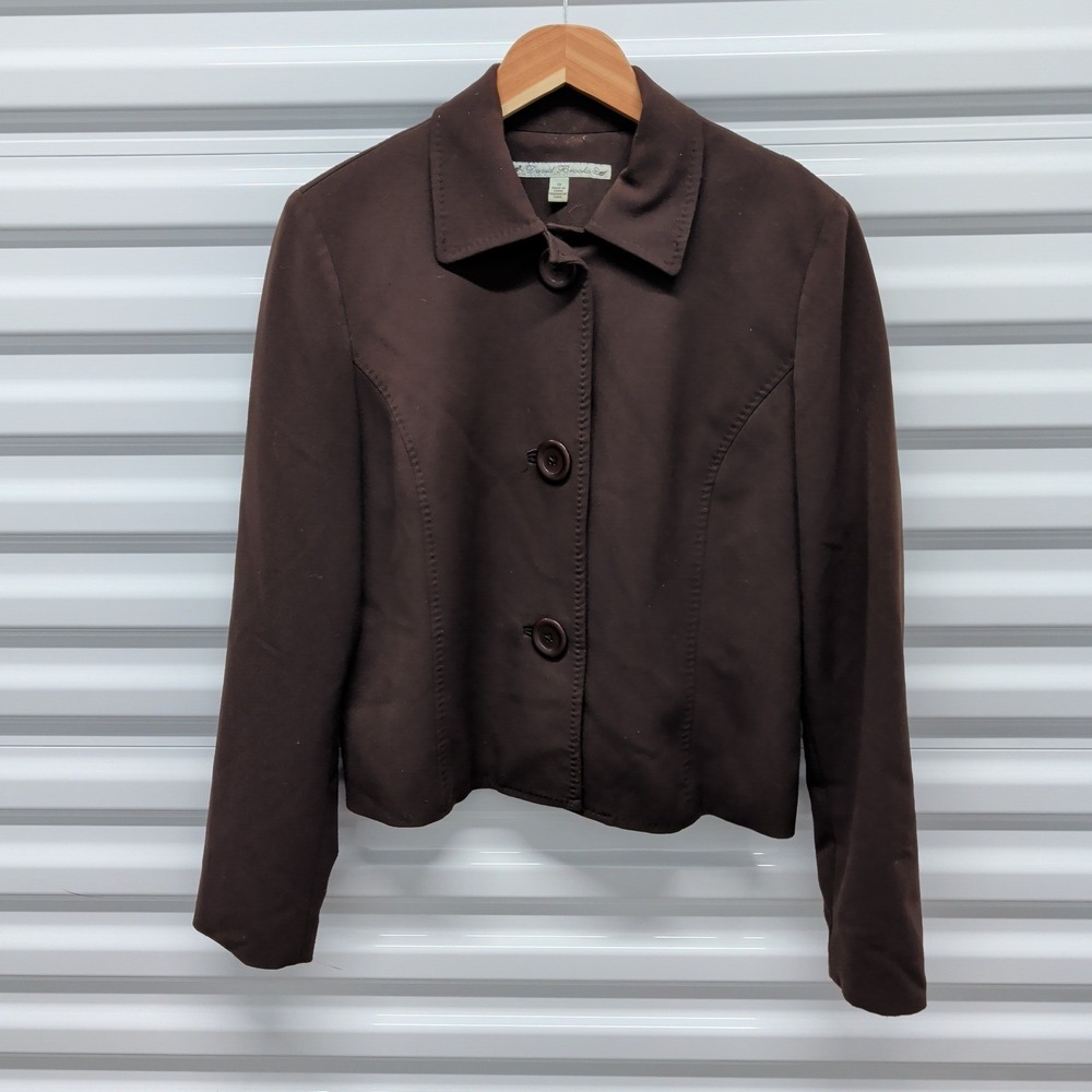 David Brooks Size 10 Women Brown Blazer Jacket 3-Button Pick Stitch Professional